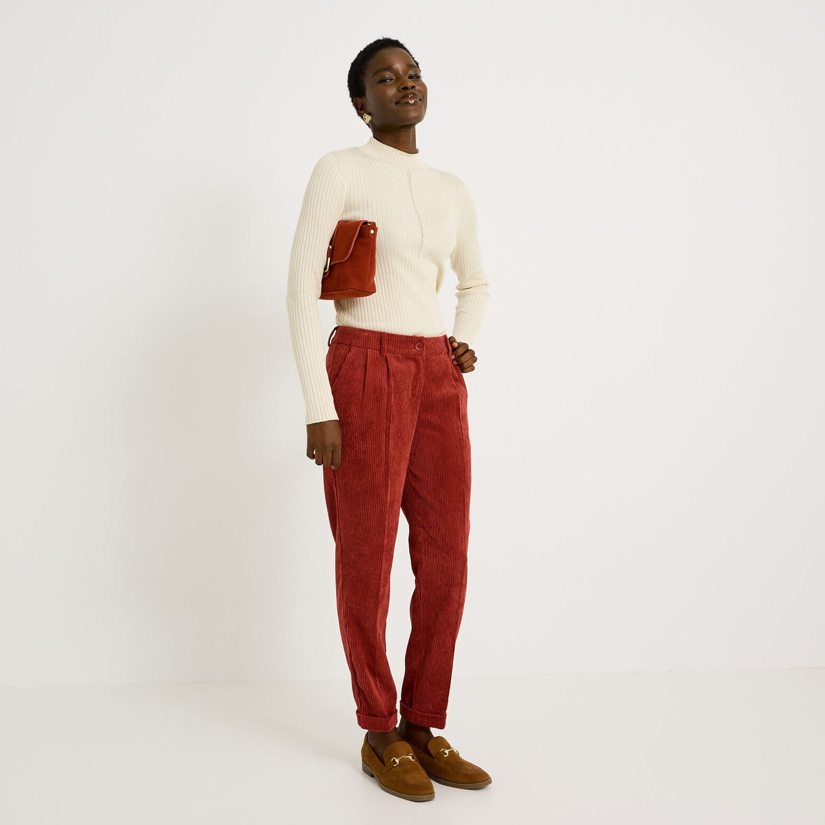 Pantalon velours à revers femme - 1