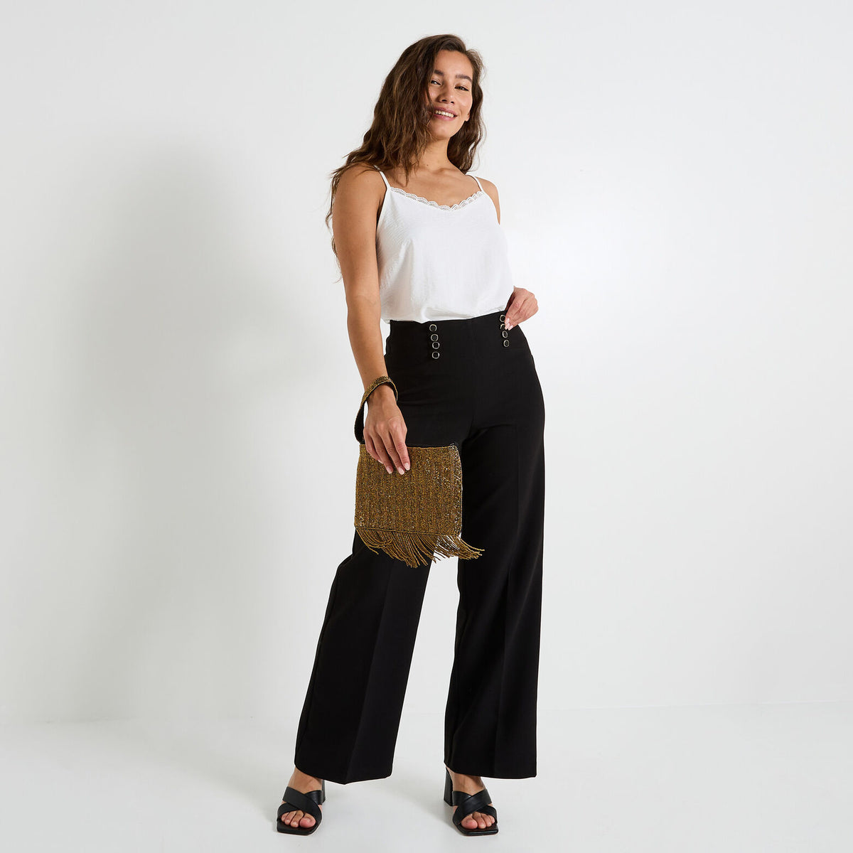 Pantalon large à pont femme - 1