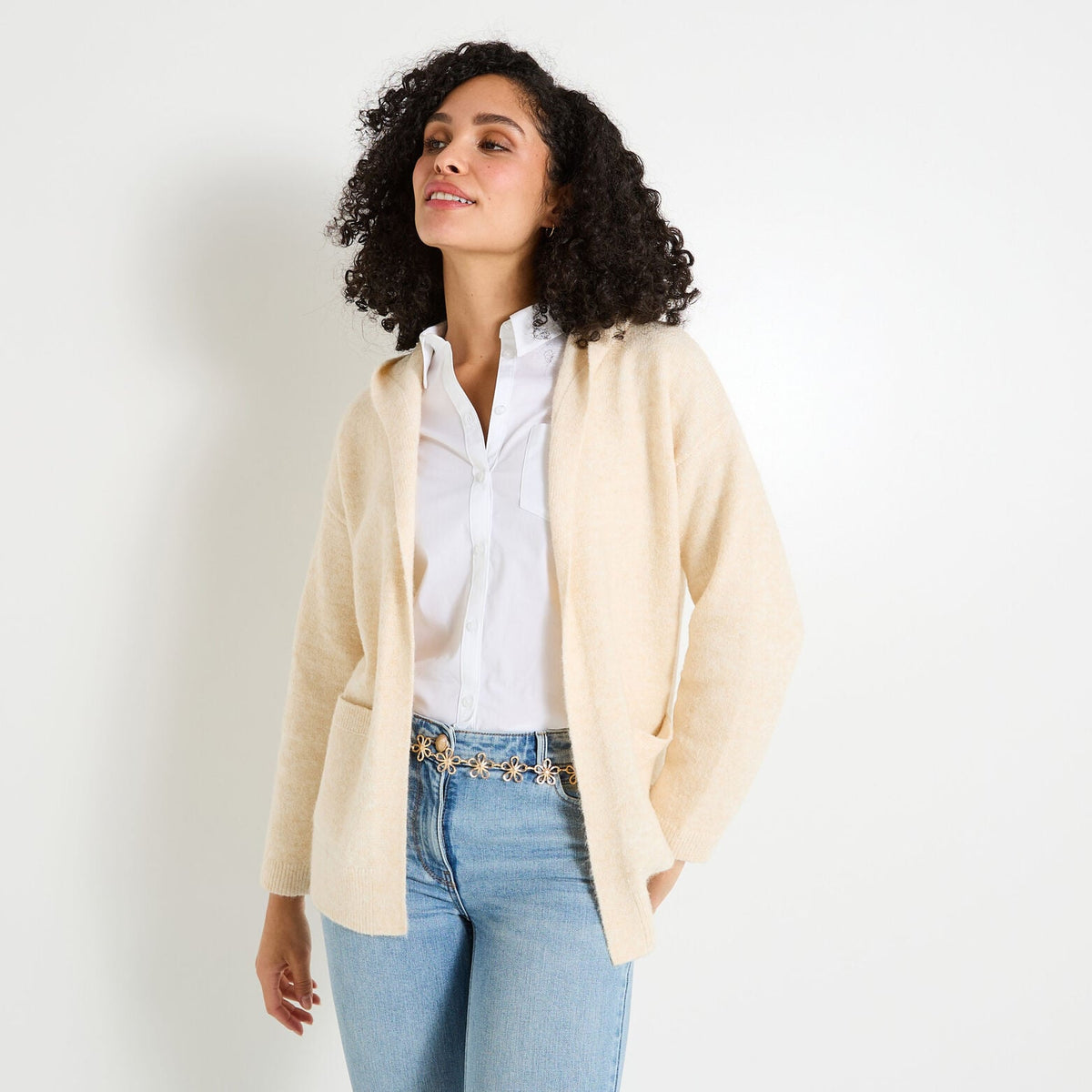 Gilet mi-long à capuche femme - 1