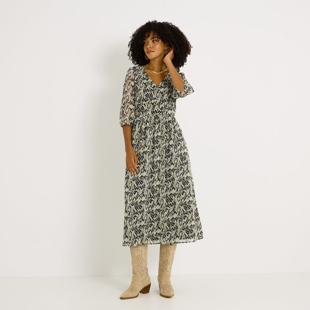 Robe longue imprimée col V  - 1