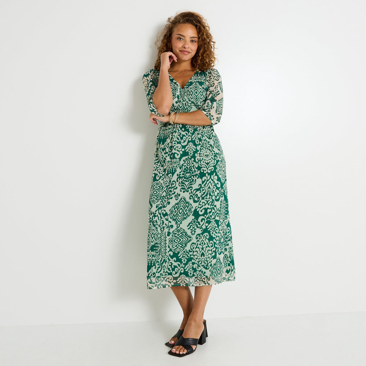 Robe longue imprimée col V  - 1