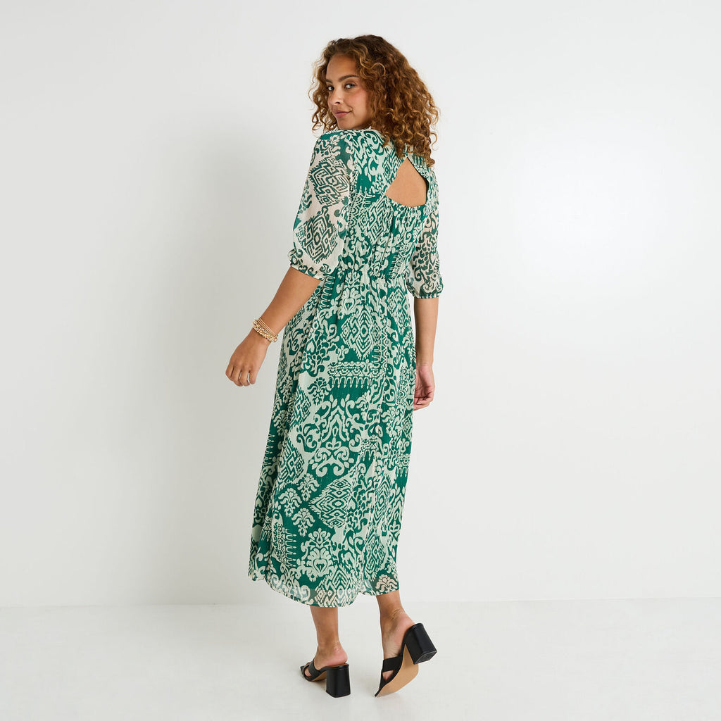 Robe longue imprimée col V  - 2