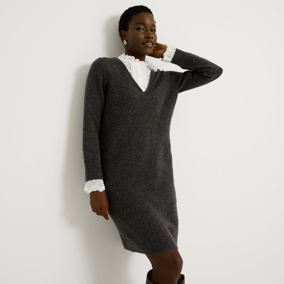 Robe pull bi-matière longueur genou - 1