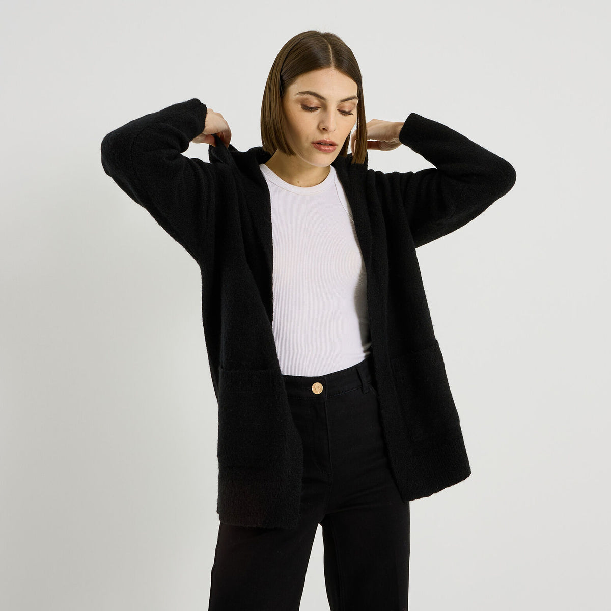 Gilet mi-long à capuche femme - 1