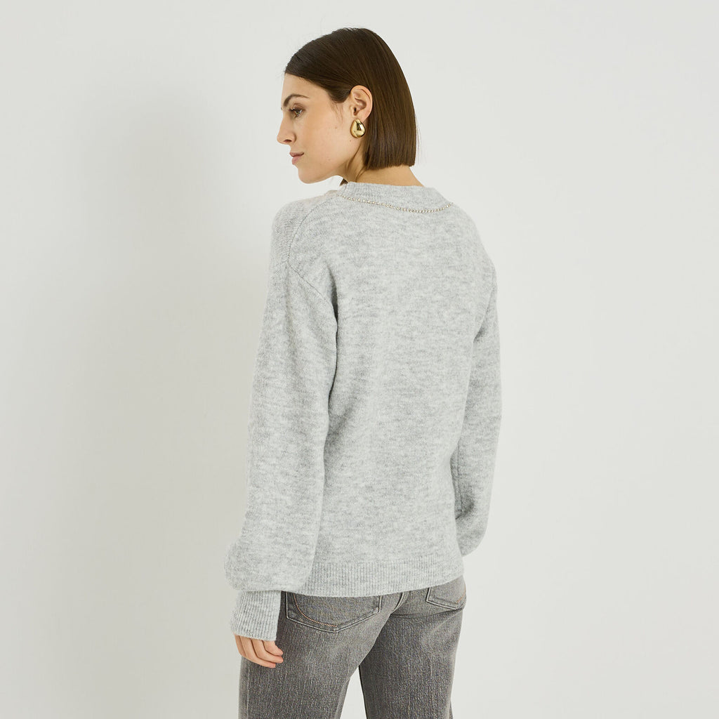 Pull col V à détails bijoux femme - 2
