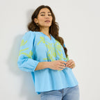 Blouse brodée à col V femme - 1