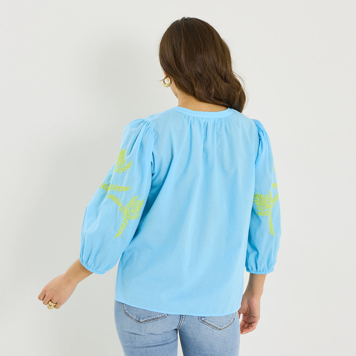 Blouse brodée à col V femme - 2