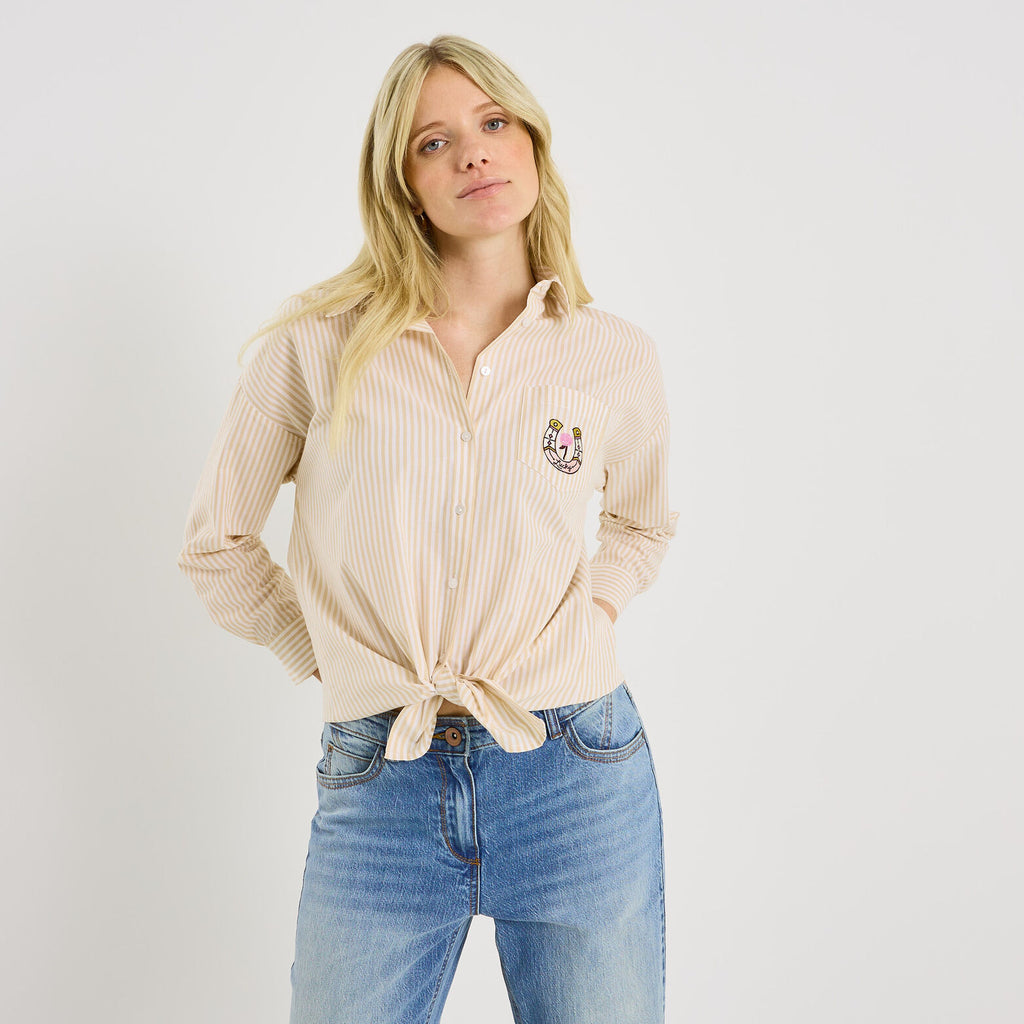 Chemise rayée avec broderie femme - 1