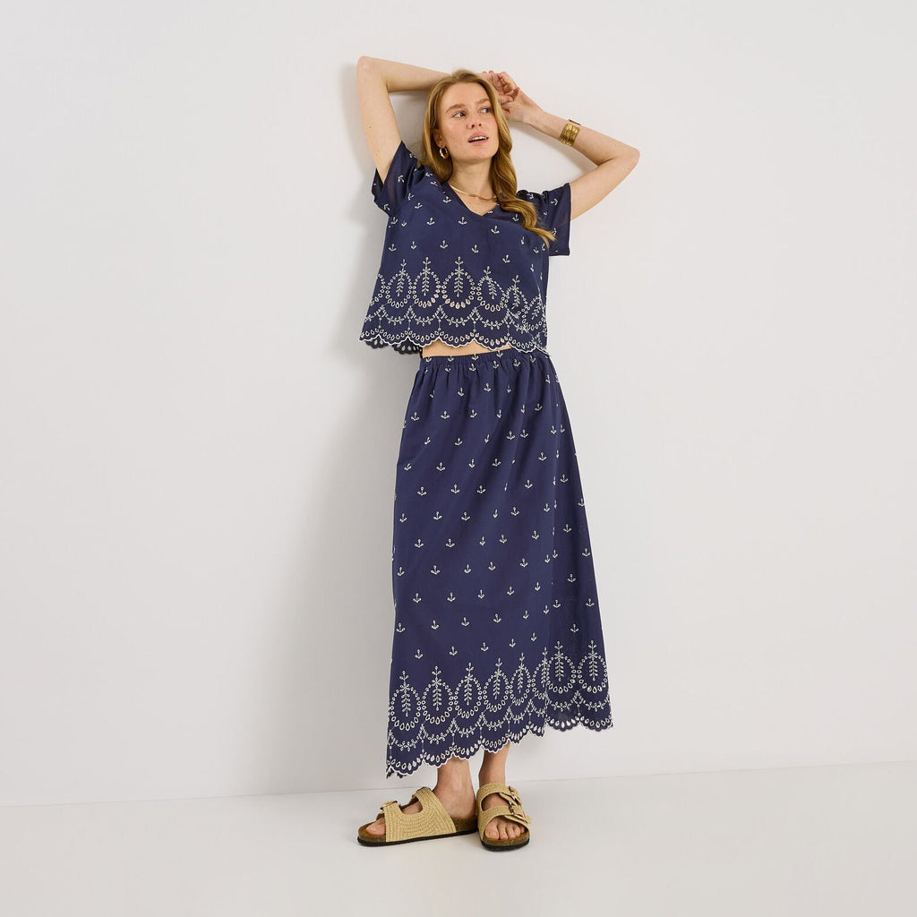 Jupe longue fluide broderie anglaise - 1