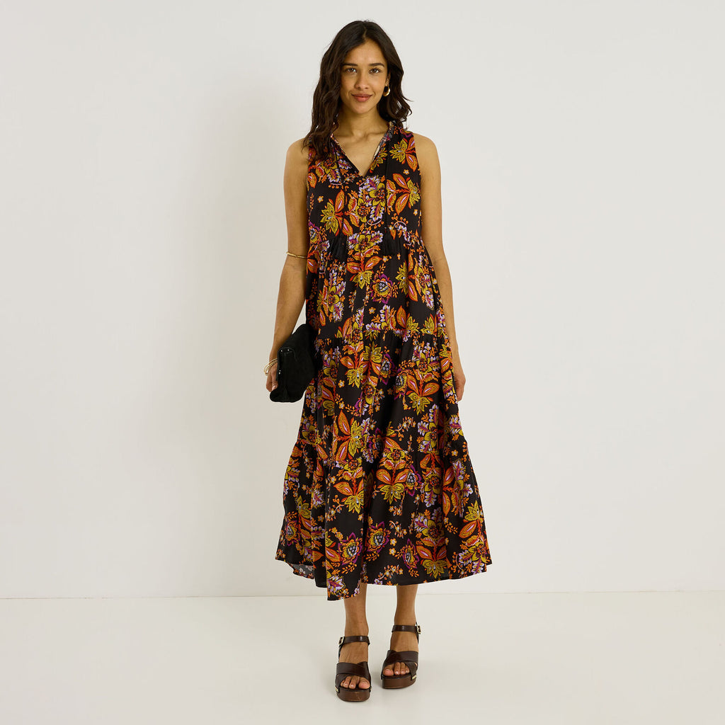 Robe longue sans manches imprimé bohème  - 1