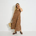 Robe longue fines bretelles motif pois  - 1