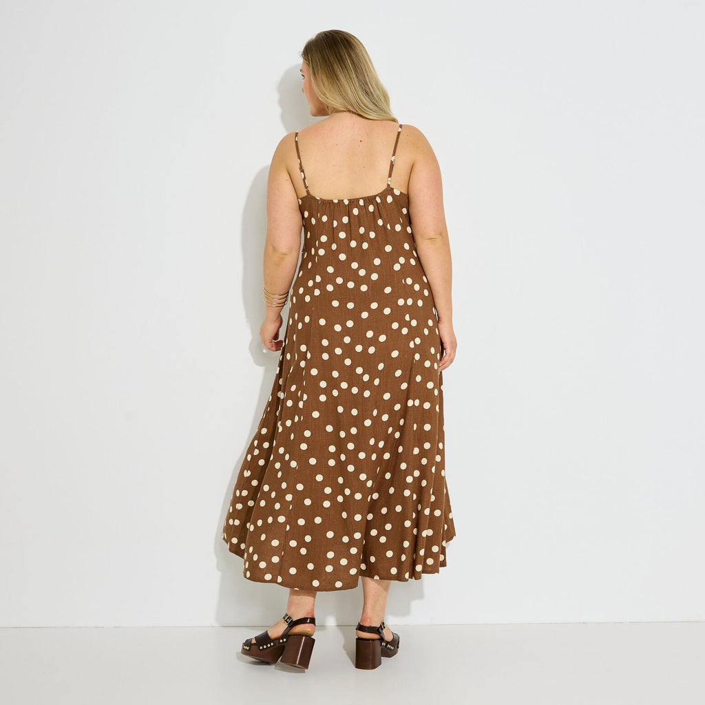 Robe longue fines bretelles motif pois  - 2
