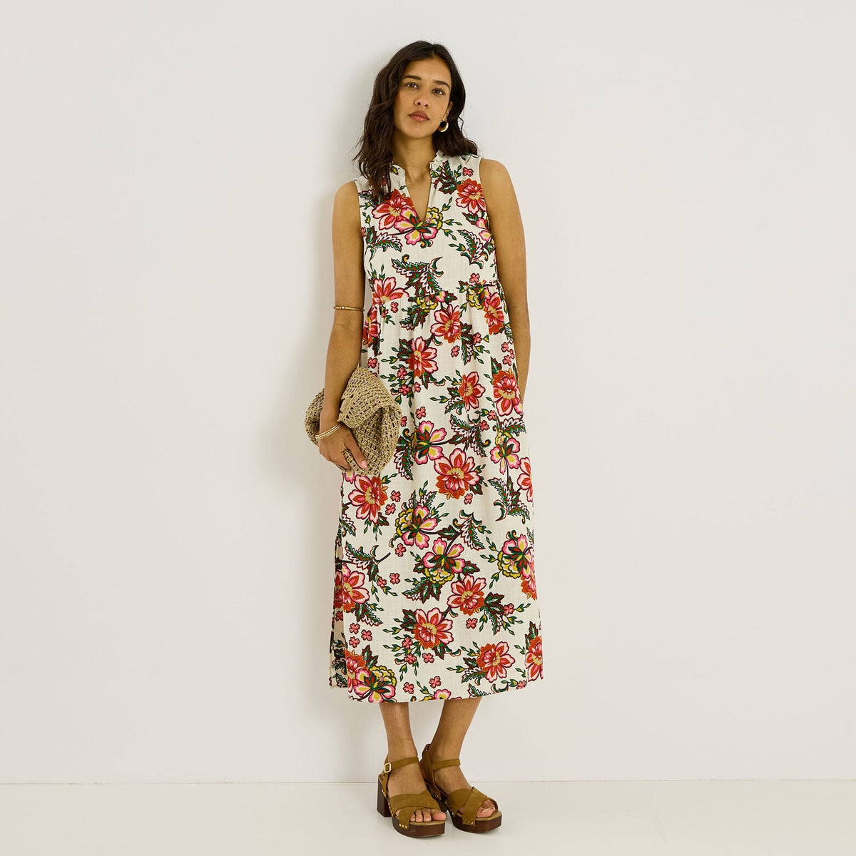 Robe longue sans manches imprimé floral - 1