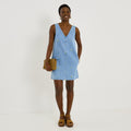 Robe courte en denim broderies florales - 1