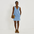 Robe courte en denim broderies florales - 1
