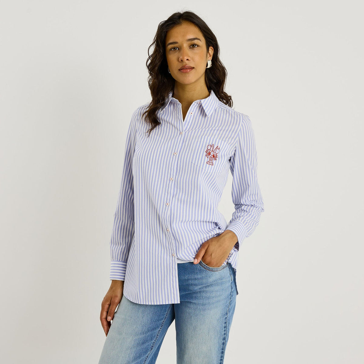Chemise rayée à broderies femme - 1