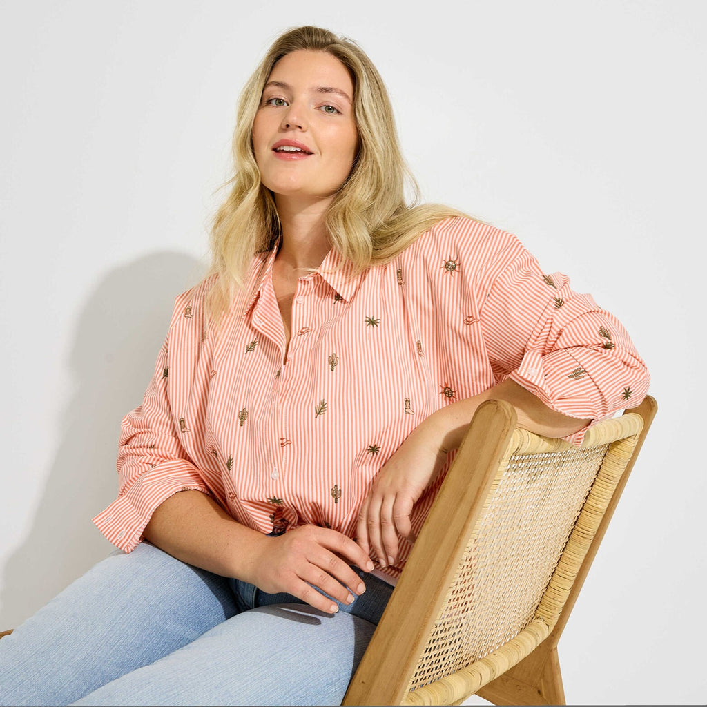 Chemise rayée à broderies femme - 1