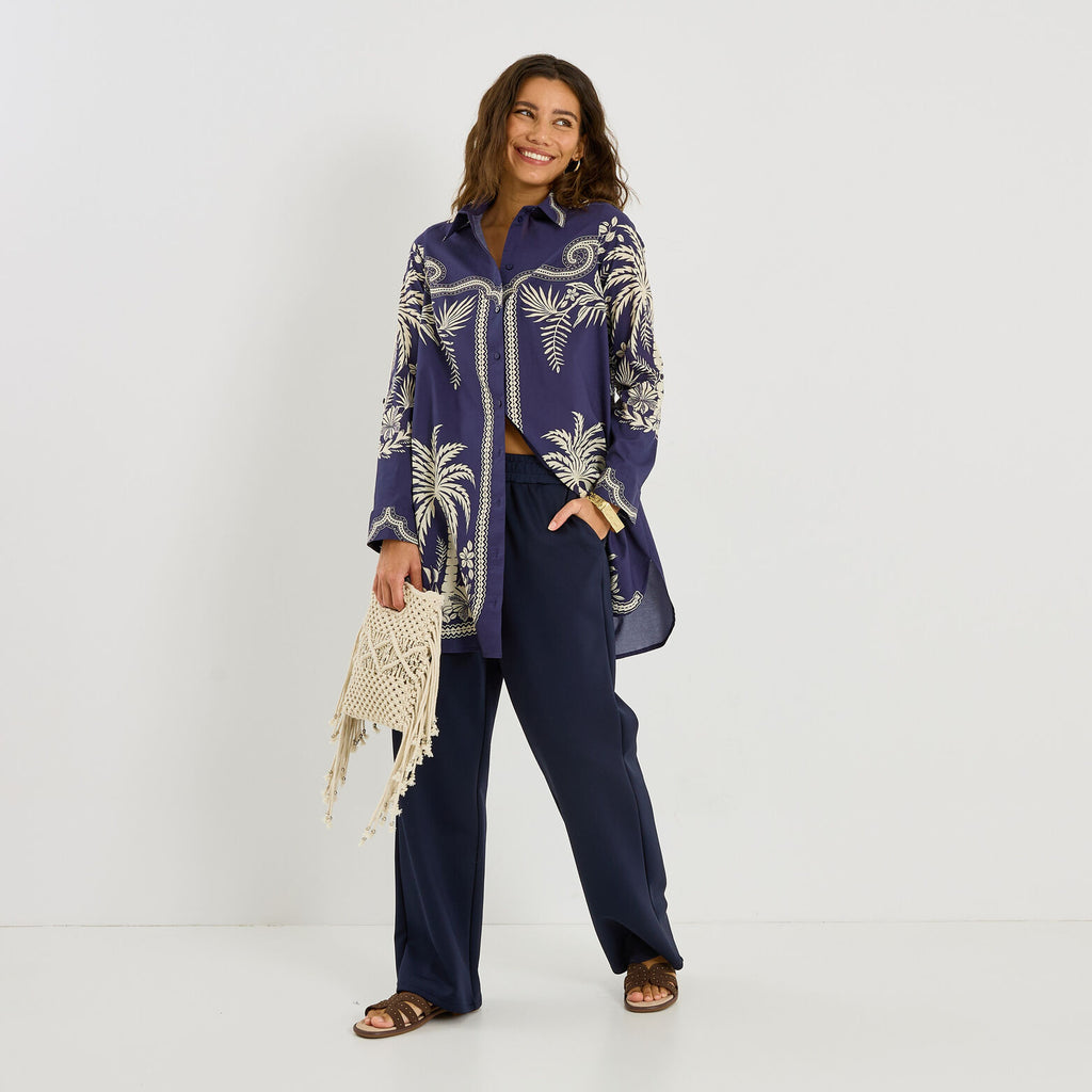 Chemise longue imprimé tropical femme - 1