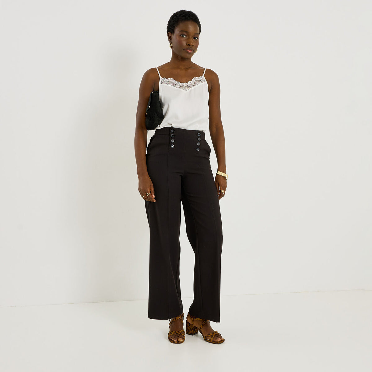 Pantalon large à pont femme - 1