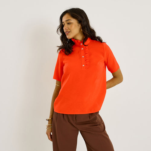 Blouse col montant à volants femme  - 1