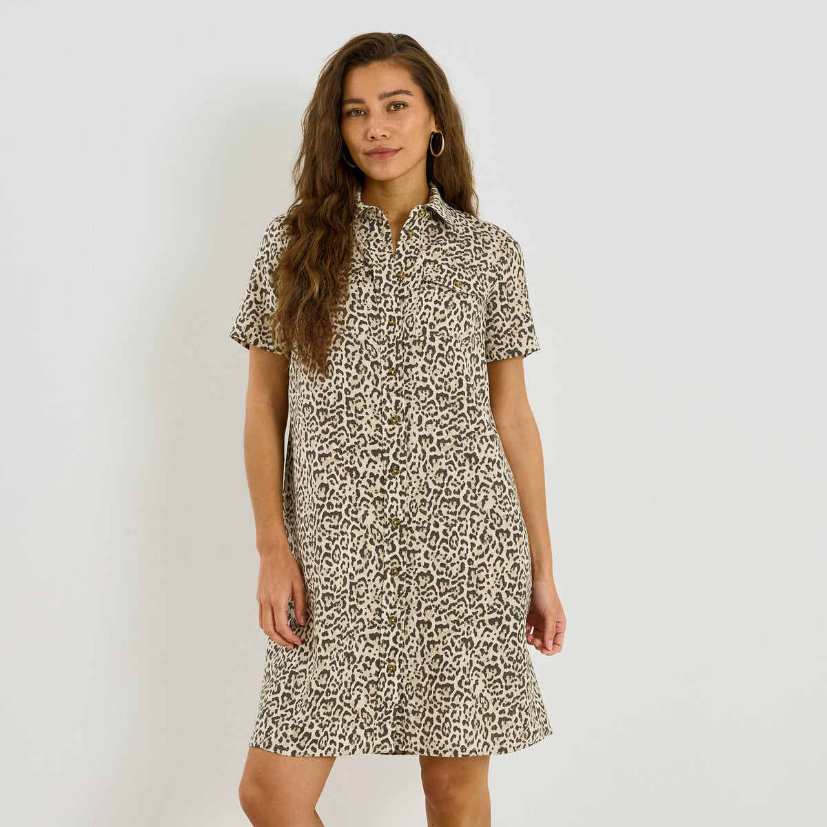 Robe chemise courte imprimé léopard - 1