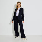 Veste blazer maille rayé à capuche femme - 1
