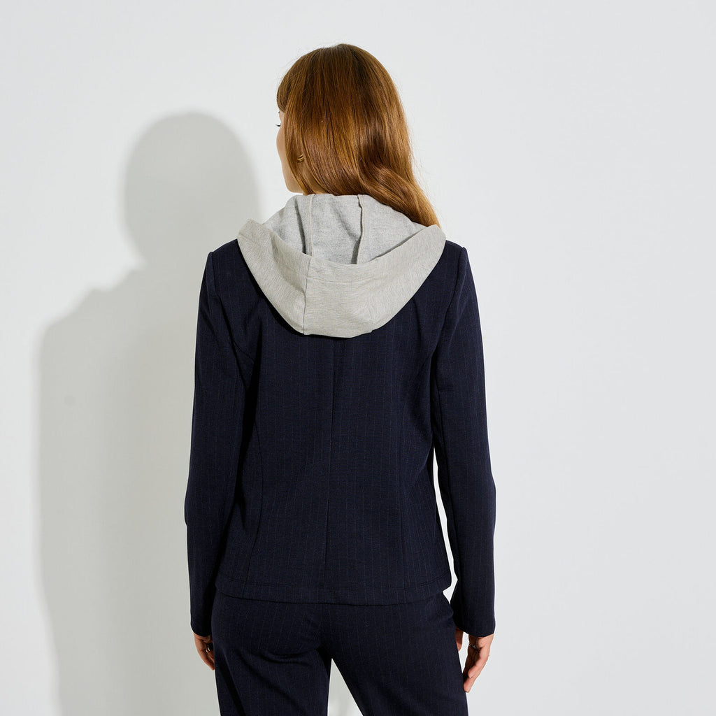 Veste blazer maille rayé à capuche femme - 2