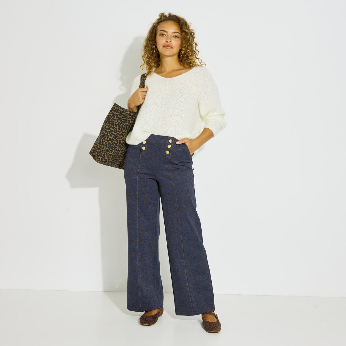 Pantalon pont large en maille femme - 1