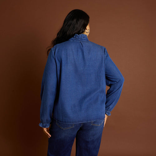 Chemise denim col montant femme - 2