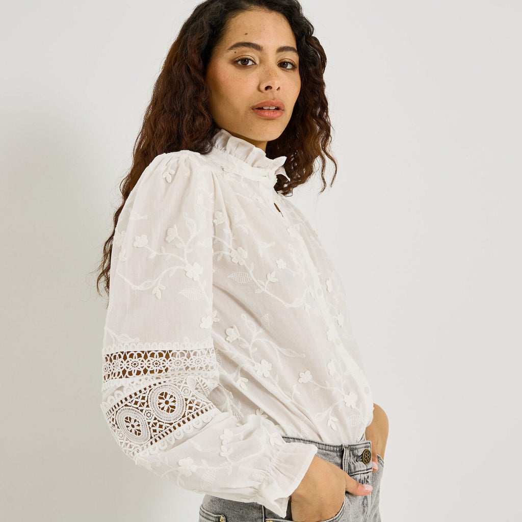 Chemise brodée détails ajourés femme - 1
