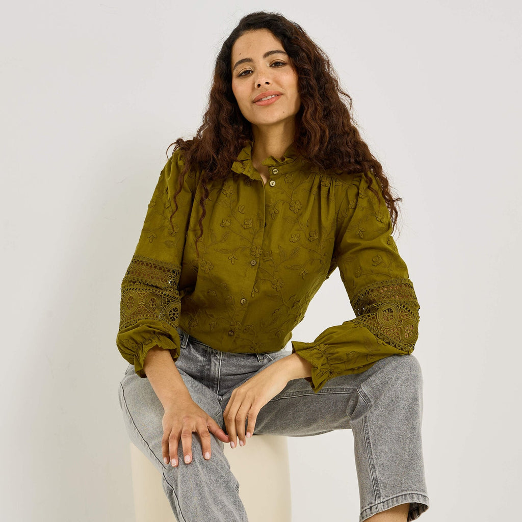 Chemise brodée détails ajourés femme - 1