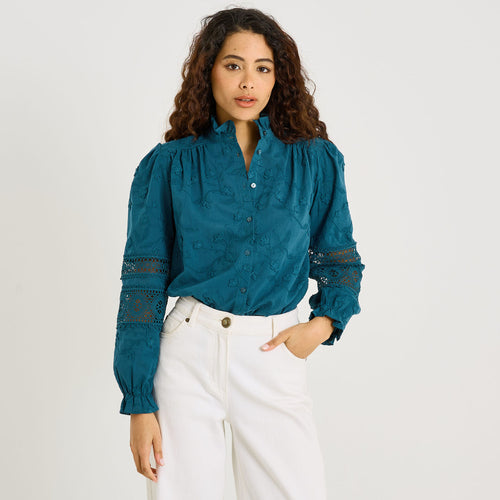 Chemise brodée détails ajourés femme - 1