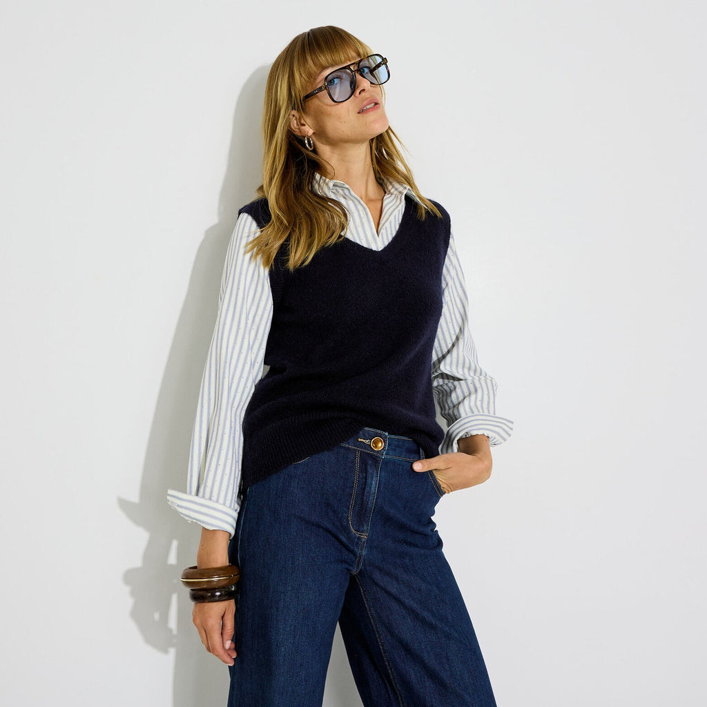 Pull-chemise bi-matière pour femme - 1
