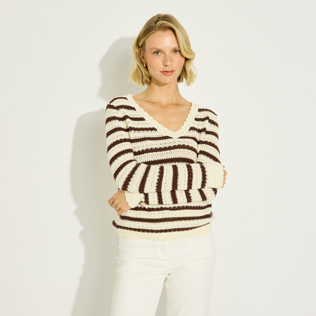 Pull rayé en maille ajourée femme - 1