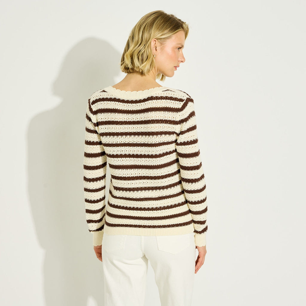 Pull rayé en maille ajourée femme - 2