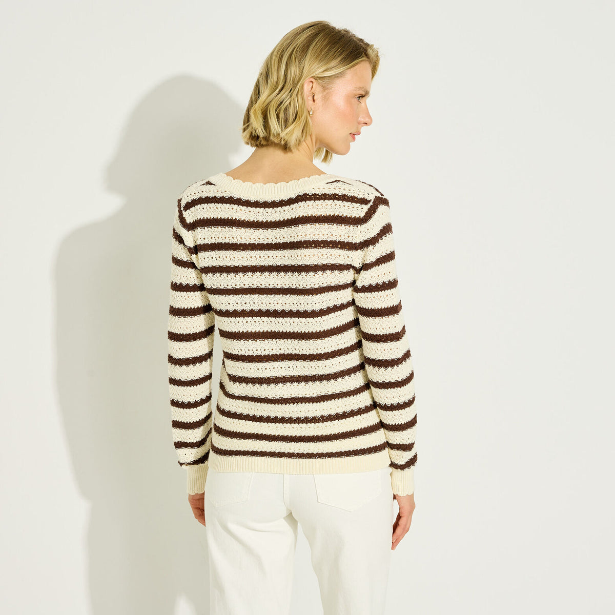 Pull rayé en maille ajourée femme - 2