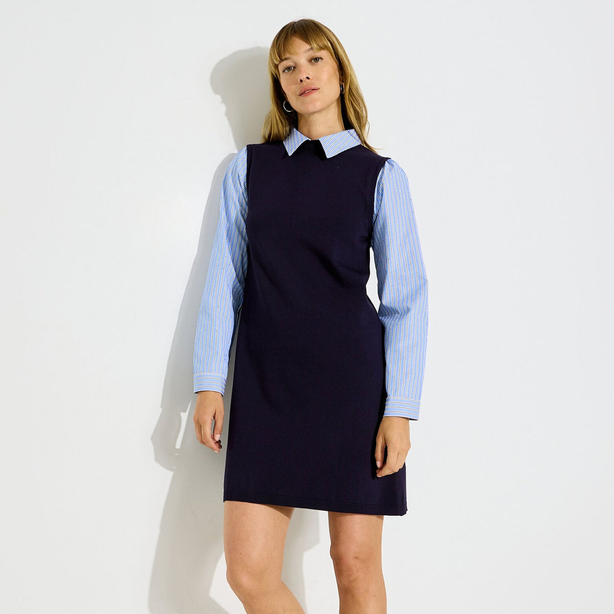 Robe courte 2-en-1 pull et chemise  - 1