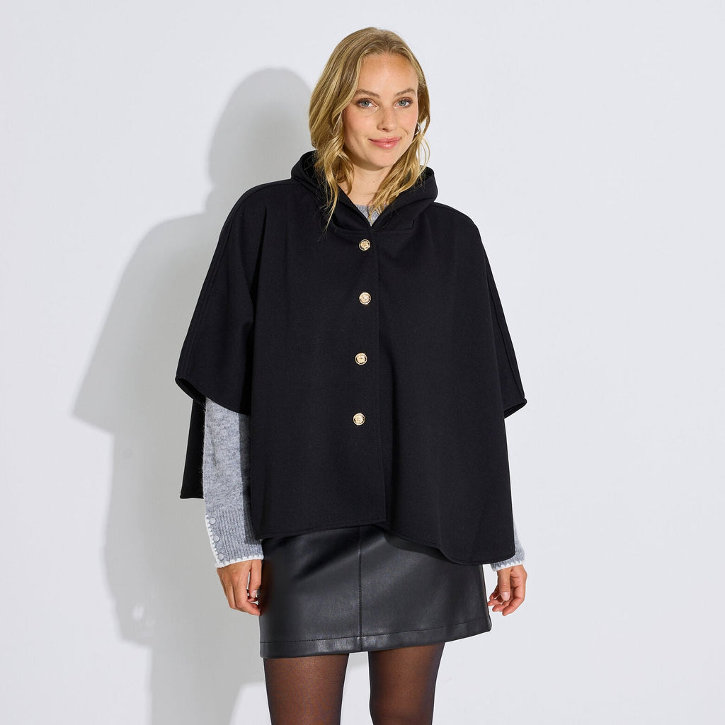 Poncho à capuche boutonné femme - 1