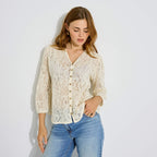 Chemise ajourée manches 3/4 femme - 1