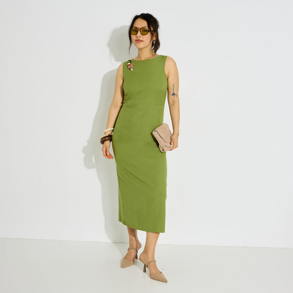 Robe longue sans manches avec fente - 1