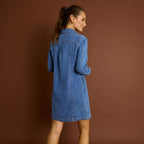 Robe courte en jean manches longues  - 2