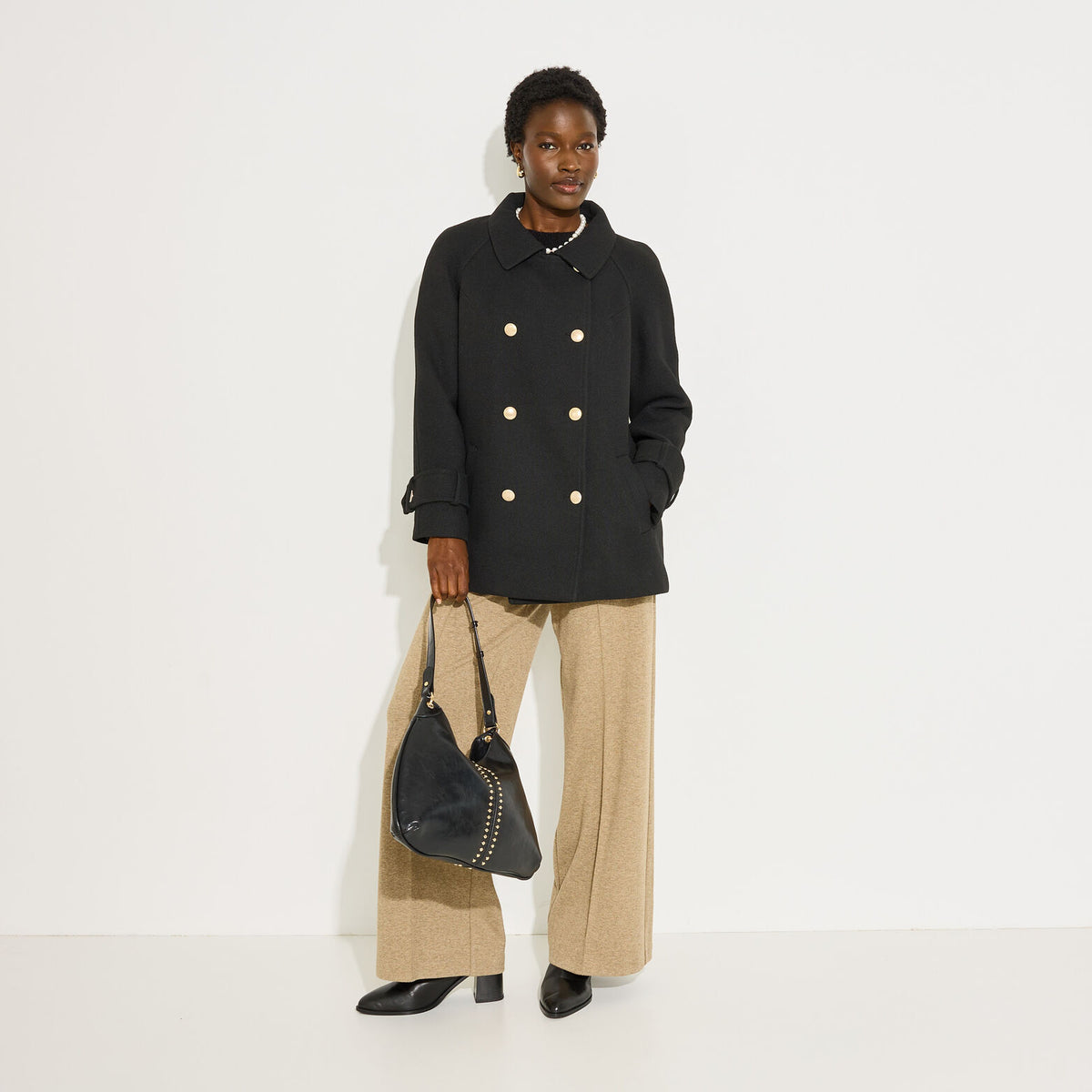 Manteau court droit caban boutonné femme - 1