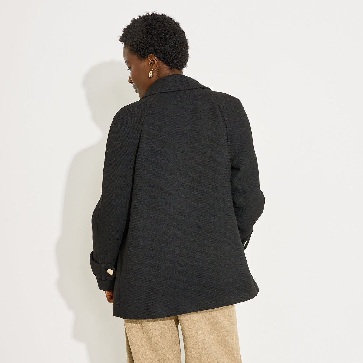 Manteau court droit caban boutonné femme - 2
