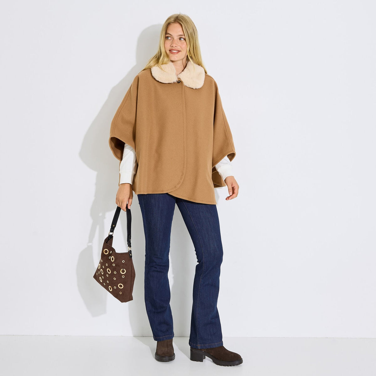 Poncho col imitation fourrure femme - 1