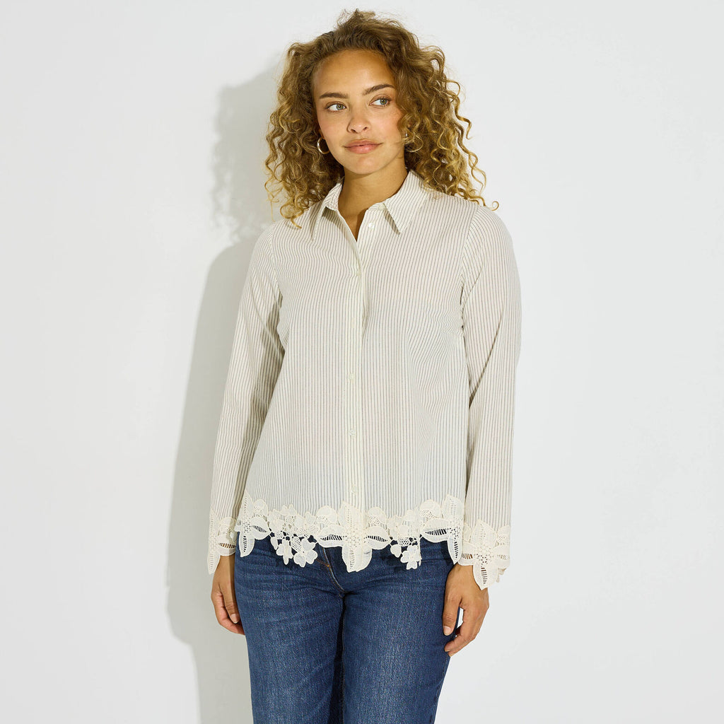 Chemise rayée avec dentelle femme - 1