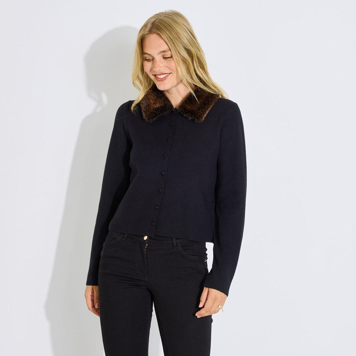 Gilet court avec col amovible femme - 1