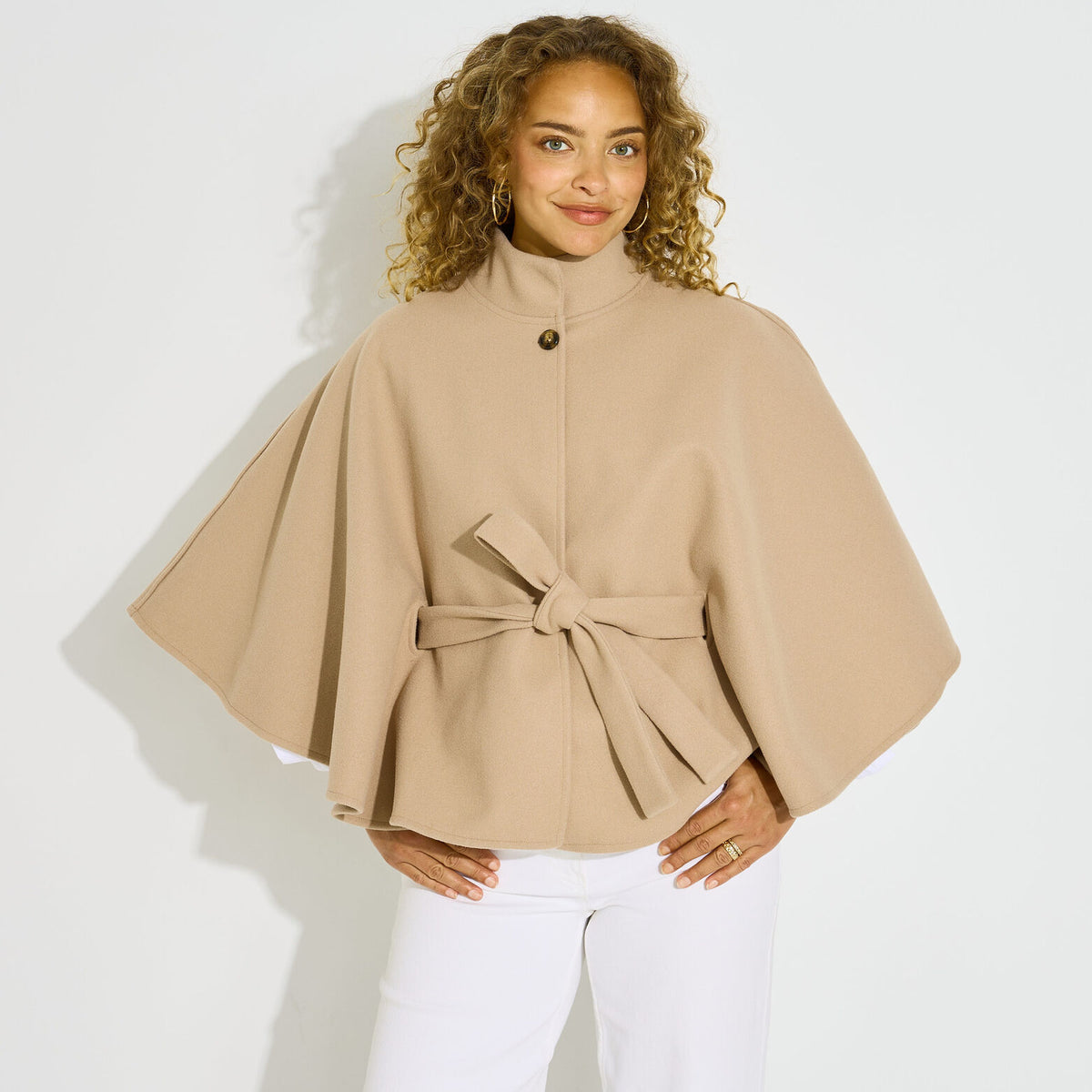 Poncho court ceinturé femme - 1