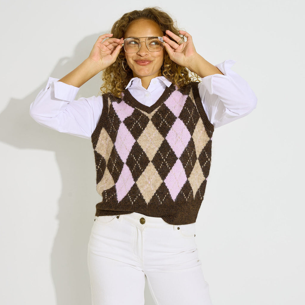 Pull 2 en 1 motif losanges femme - 1