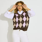 Pull 2 en 1 motif losanges femme - 1