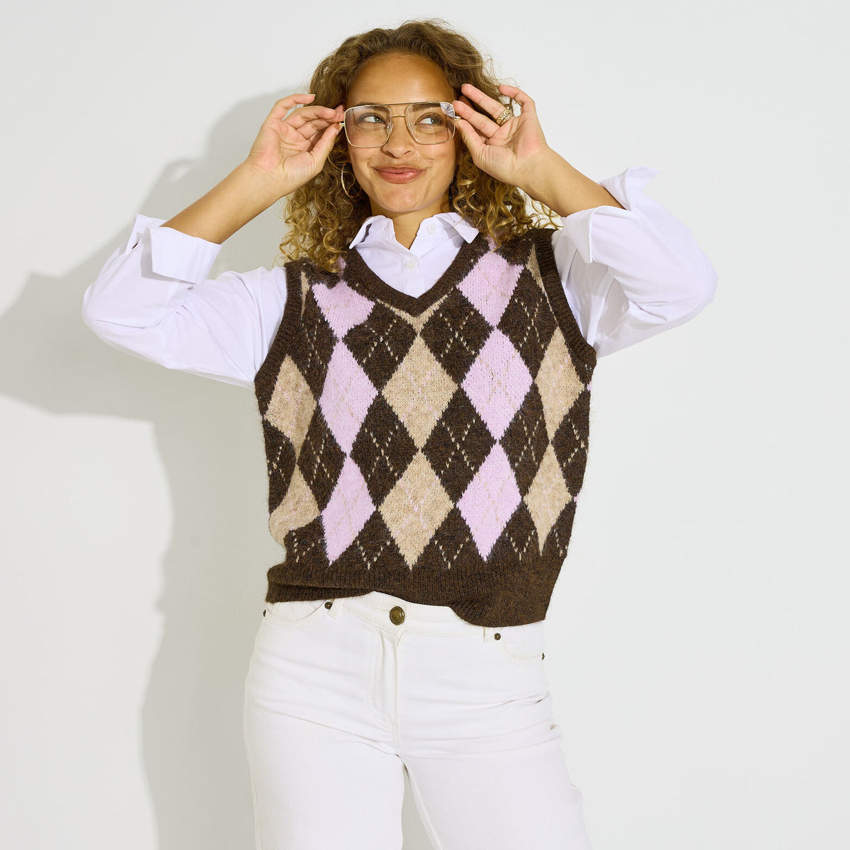 Pull 2 en 1 motif losanges femme - 1